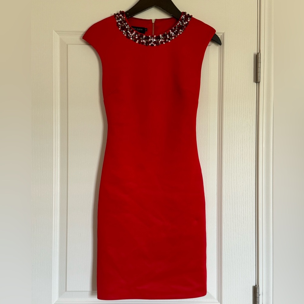 Red Ted Baker Dress with Embellished Collar
